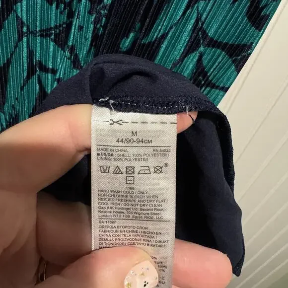 Banana Republic Fern Print Layered Pleated Maxi Dress Navy Blue Green NEW Medium - Picture 7 of 9